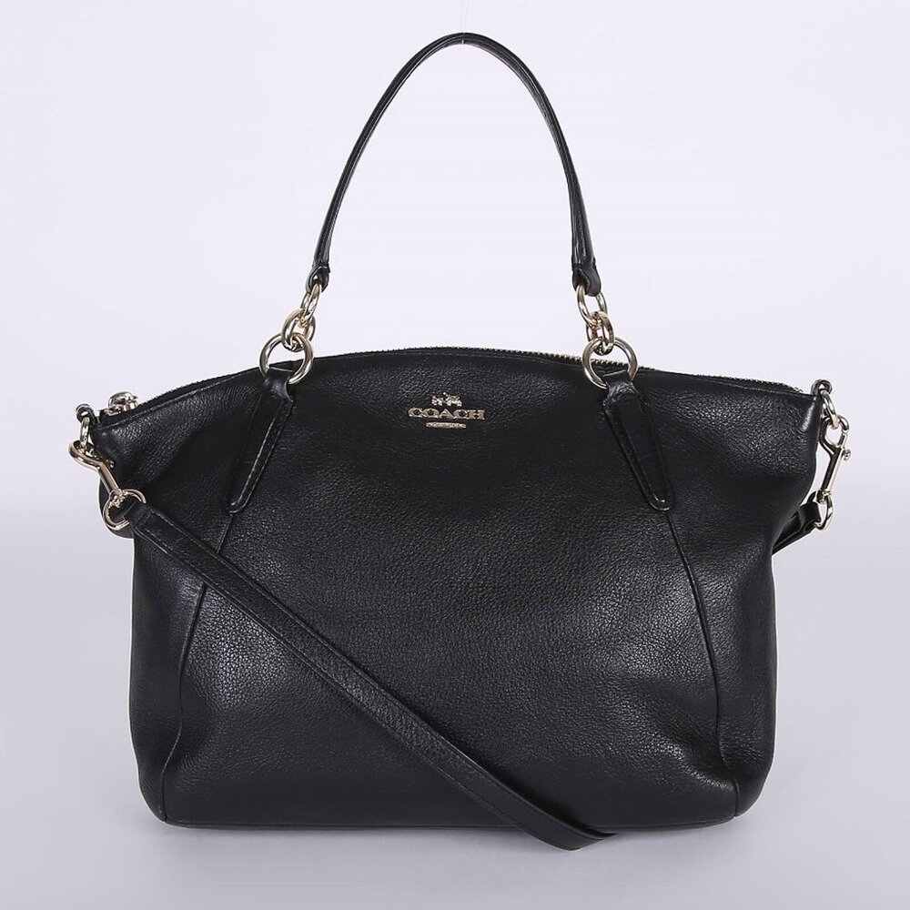 Coach F28993 Kelsey Leather Double Handle Handbag with Crossbody Strap - Black